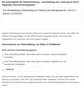 Verarbeitungstätigkeit Elektronischer Zahlungsverkehr DSGVO Tool Rechtsgrundlage und Drittstattenübermittlung