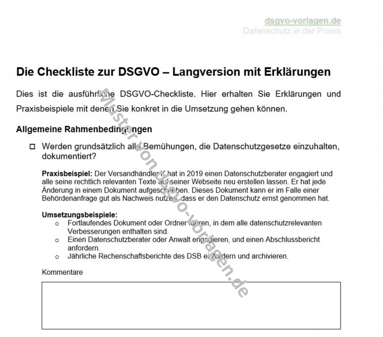 Dsgvo Checkliste Zum Downloaden Dsgvo Vorlagen